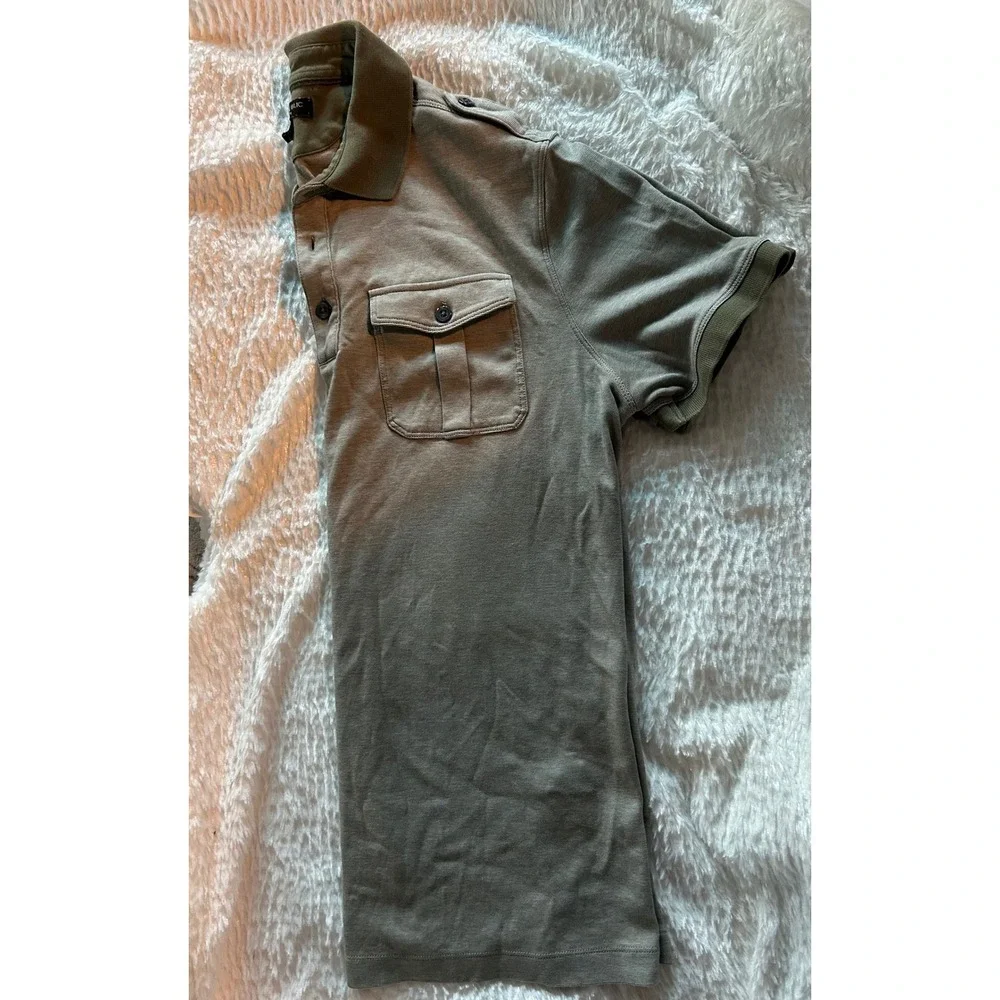Banana Republic Luxury Touch Mens Large Olive Green Military Safari Polo Shirt - Picture 3 of 3